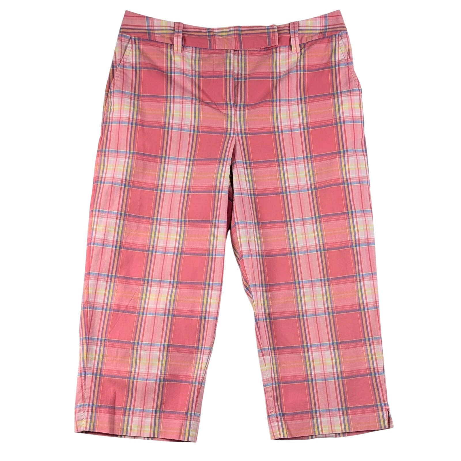 Talbots Petite Women’s 6p Plaid Wide-Leg Capri Pants Stretch Plaid Pink